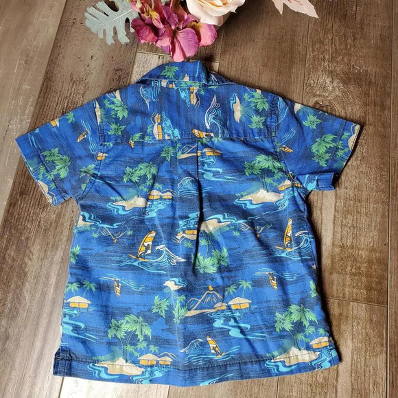 Faded Glory Boys Button Down Hawaiian Shirt Blue Tropical Size 18m NWOT - Picture 7 of 11